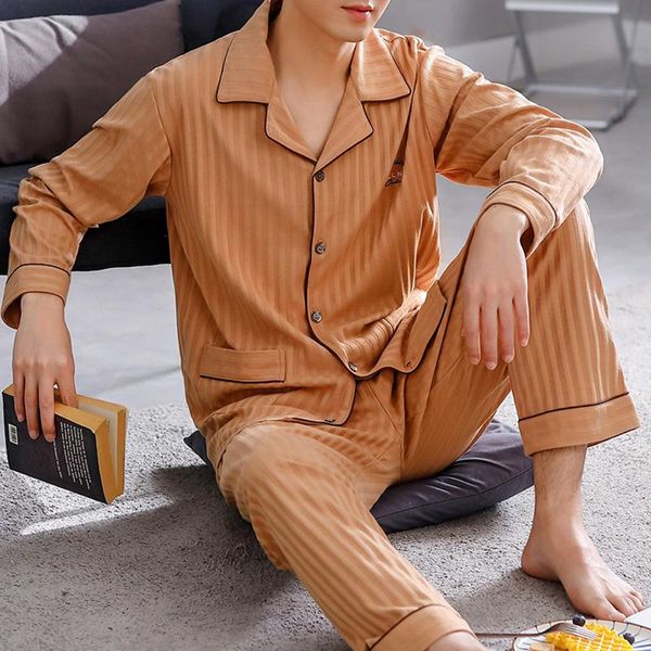 men's sleepwear pajama sets spring summer stripe simple pyjamas long sleeve cotton plus size loungewear leisure outwear, Black;brown
men's sleepwear pajama sets spring summer stripe simple pyjamas long sleeve cotton plus size loungewear leisure outwear, Black;brown