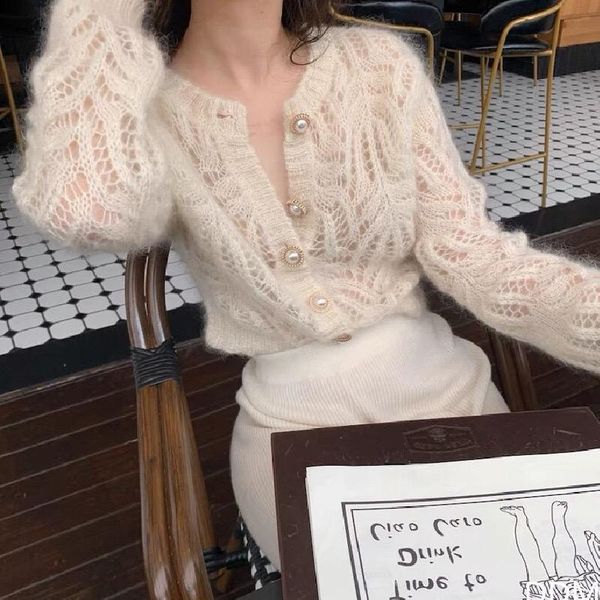 women's knits & tees cardigan gentle mohair hook flower hollow breathable thin knit sweater big button coat, White
women's knits & tees cardigan gentle mohair hook flower hollow breathable thin knit sweater big button coat, White