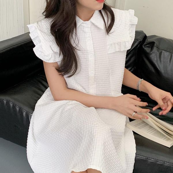 party dresses summer fashion french vestidos female collar single-breasted loose texture wood ears flying sleeve midi dress dk978, White;black
party dresses summer fashion french vestidos female collar single-breasted loose texture wood ears flying sleeve midi dress dk978, White;black