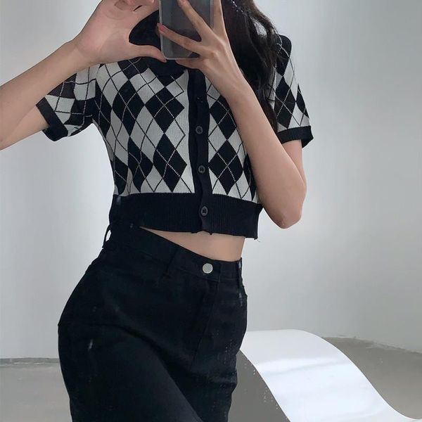 women's knits & tees design sense summer vintage casual hollow out short sleeve collar slim lingge single breasted knit sweater wo, White
women's knits & tees design sense summer vintage casual hollow out short sleeve collar slim lingge single breasted knit sweater wo, White