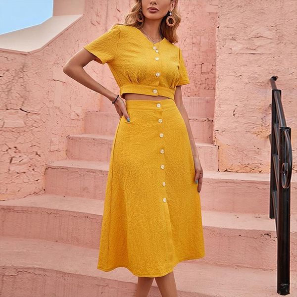 yellow suit with women tracksuits a line skirt short sleeve cropped high waist buttons 2 piece set female elegant, Gray
yellow suit with women tracksuits a line skirt short sleeve cropped high waist buttons 2 piece set female elegant, Gray