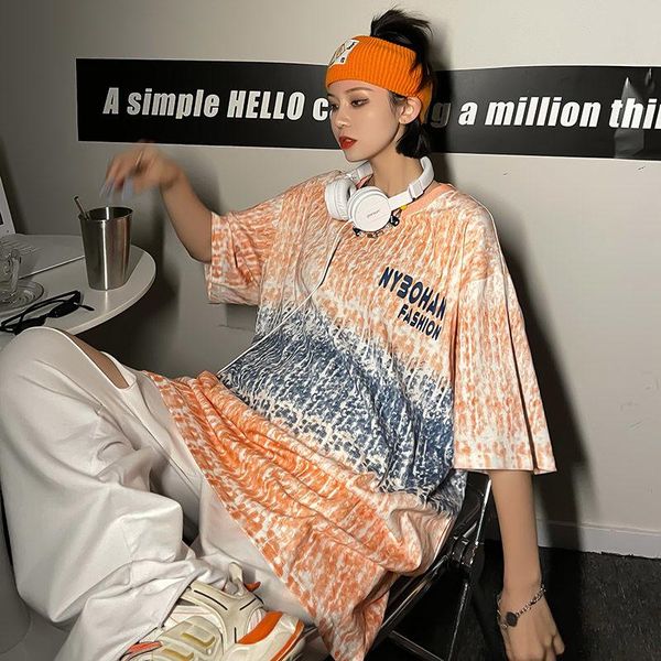 women's t-shirt tie dye trendy brand gradient short sleeve summer 2021 hip hop trend couple half, White
women's t-shirt tie dye trendy brand gradient short sleeve summer 2021 hip hop trend couple half, White