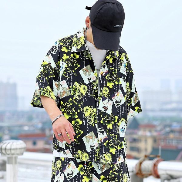 spring and summer fashion japanese large size cool trendy men short sleeve floral shirts loose men's casual, White;black
spring and summer fashion japanese large size cool trendy men short sleeve floral shirts loose men's casual, White;black