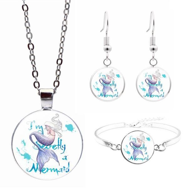 earrings & necklace mermaid art po jewelry set cabochon glass pendant earring bracelet totally 4 pcs for women's fashion party gifts, Silver
earrings & necklace mermaid art po jewelry set cabochon glass pendant earring bracelet totally 4 pcs for women's fashion party gifts, Silver