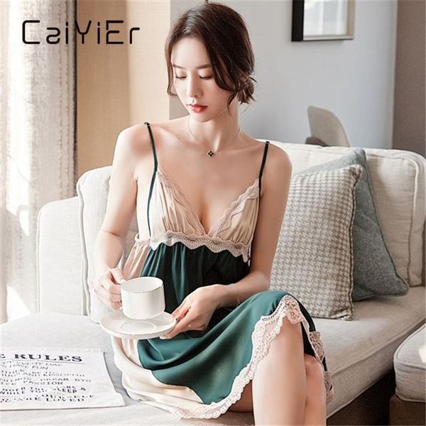 women's sleepwear caiyier 2021 senior green women sling backless silk night dress lace v-neck nightgown fashion lingerie for, Black;red
women's sleepwear caiyier 2021 senior green women sling backless silk night dress lace v-neck nightgown fashion lingerie for, Black;red