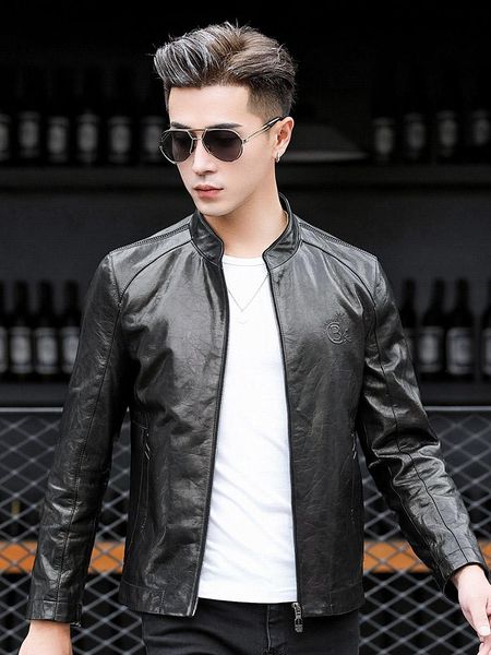 men's leather & faux genuine clothes mens first layer goat skin slim stand collar jacket coat tide, Black
men's leather & faux genuine clothes mens first layer goat skin slim stand collar jacket coat tide, Black