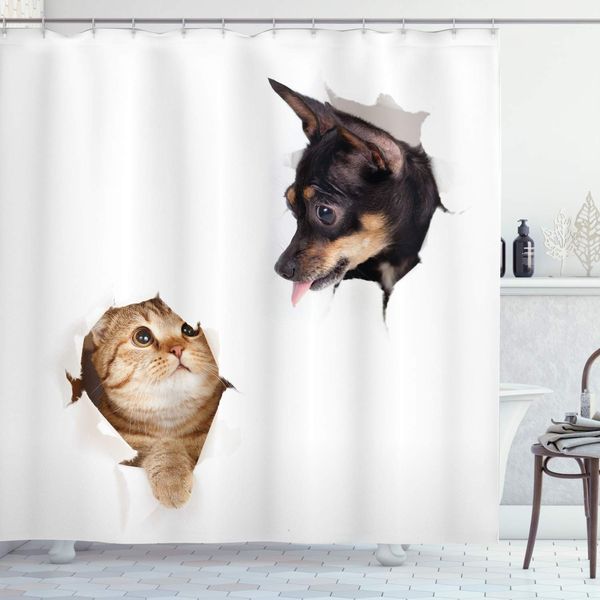animal shower curtain, cat and dog in paper side torn holes funny kitten and puppy p print, cloth fabric bathroom decor set
animal shower curtain, cat and dog in paper side torn holes funny kitten and puppy p print, cloth fabric bathroom decor set