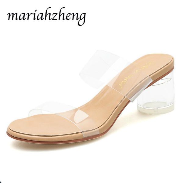 slippers meriahzheng 4cm 2021 summer fashion shallow mouth transparent crystal with a word belt casual wear women tws, Black
