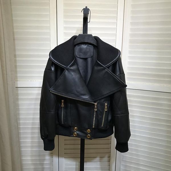 women's leather & faux europe style women's autumn winter genuine loose coat sheepskin jackets c941, Black
women's leather & faux europe style women's autumn winter genuine loose coat sheepskin jackets c941, Black