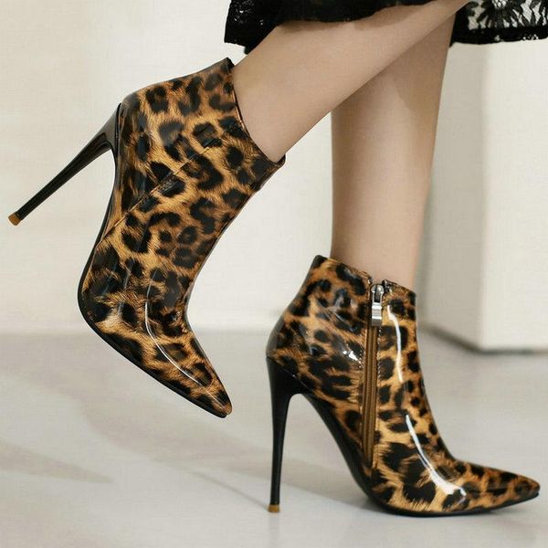 boots 2021 women ankle leopard patent pu leather ladies short pointed toe thin high heel women's shoes zipper party, Black
boots 2021 women ankle leopard patent pu leather ladies short pointed toe thin high heel women's shoes zipper party, Black