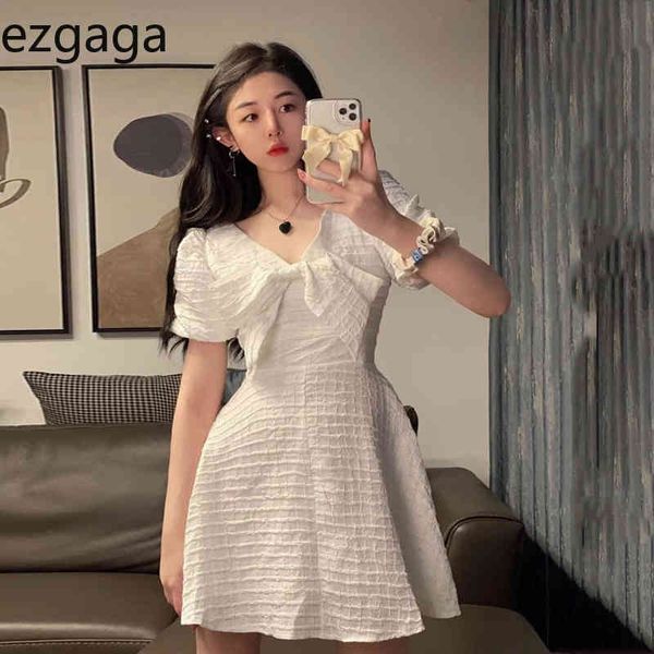 ezgaga french style chic mini dress women puff short sleeve v-neck solid bow high waist slim fairy temperament summer robe 210430, Black;gray
ezgaga french style chic mini dress women puff short sleeve v-neck solid bow high waist slim fairy temperament summer robe 210430, Black;gray