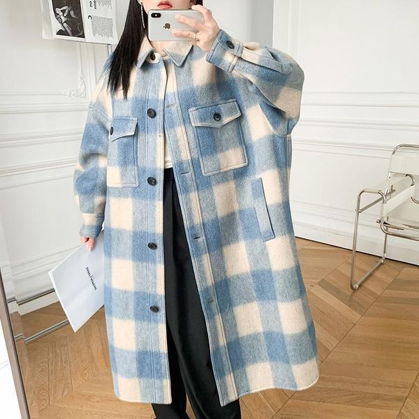 women's wool & blends women plaidlong coat blue red pink woolen autumn winter warm outwear long sleeve loose turn-down collar 2021 ladi, Black
women's wool & blends women plaidlong coat blue red pink woolen autumn winter warm outwear long sleeve loose turn-down collar 2021 ladi, Black
