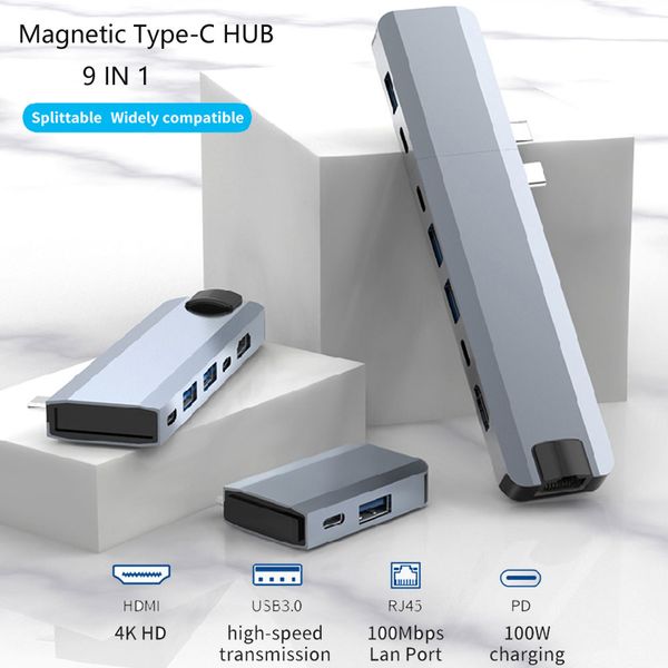 type-c hub usb c to 4k 2*hdmi-conpatible rj45/usb-c/2*pd magnetic 9-in-1 adapter for pc tablet docking station
type-c hub usb c to 4k 2*hdmi-conpatible rj45/usb-c/2*pd magnetic 9-in-1 adapter for pc tablet docking station