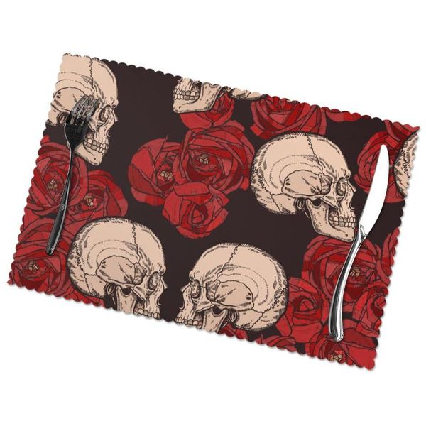 mats & pads 6 pcs placemat table mat gothic pattern with skulls and red roses for tables heat-insulation linen kitchen dining
mats & pads 6 pcs placemat table mat gothic pattern with skulls and red roses for tables heat-insulation linen kitchen dining