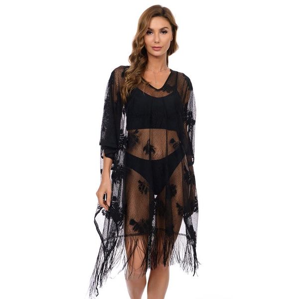 fashion women bikini cover up elegant lace hollow out beach wear summer holidays tassel overall women's swimwear, White;black
fashion women bikini cover up elegant lace hollow out beach wear summer holidays tassel overall women's swimwear, White;black