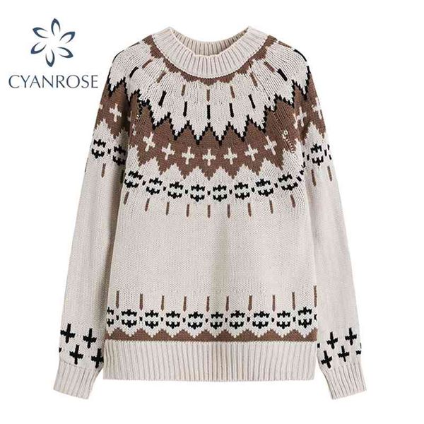 pullover sweater korean vintage print women's jumper knitwear long sleeve spring crewneck rib stylish loose casual knit 210430, White;black
pullover sweater korean vintage print women's jumper knitwear long sleeve spring crewneck rib stylish loose casual knit 210430, White;black