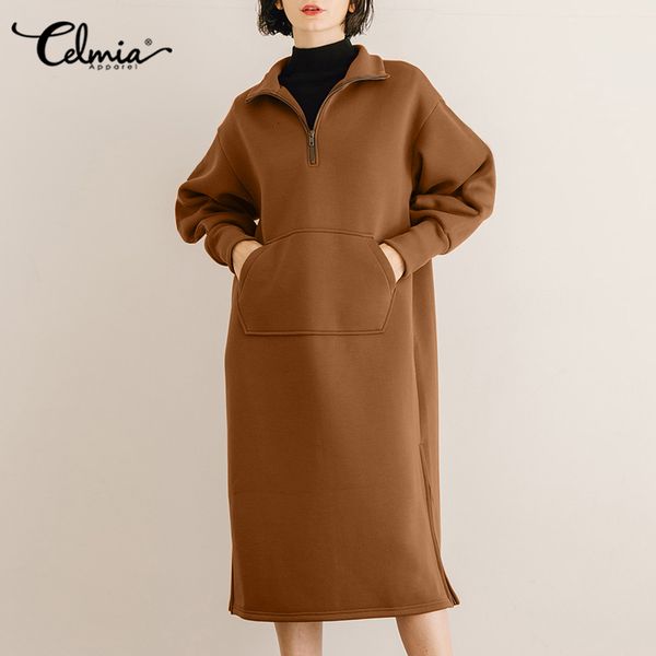 dresses celmia winter casual midi dress women vintage sleeve long sweatshirt zipper turn down collar pocket solid robe 7, Black;gray
dresses celmia winter casual midi dress women vintage sleeve long sweatshirt zipper turn down collar pocket solid robe 7, Black;gray