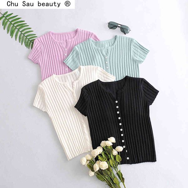 beauty fashion casual 4 color knitted women summer o-neck t-shirts chic single-breasted slim knit cardigans 210514, White
beauty fashion casual 4 color knitted women summer o-neck t-shirts chic single-breasted slim knit cardigans 210514, White
