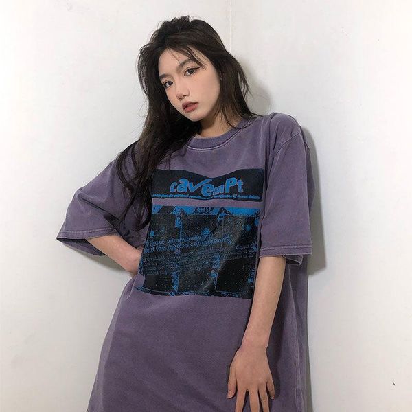 women's t-shirt 2021 summer europe and the united states retro wash old printed short sleeve casual loose versatile medium length, White
women's t-shirt 2021 summer europe and the united states retro wash old printed short sleeve casual loose versatile medium length, White