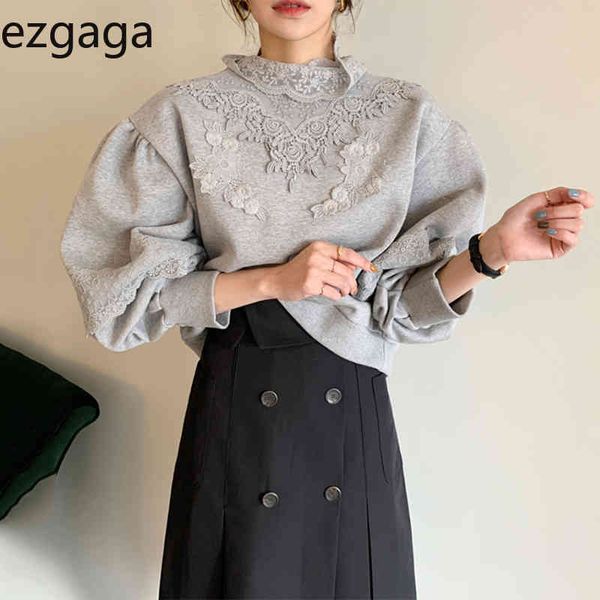 ezgaga office lady elegant sweatshirt women patchwork lace flower long lantern sleeve loose temperament korean chic fashion 210430, Black
ezgaga office lady elegant sweatshirt women patchwork lace flower long lantern sleeve loose temperament korean chic fashion 210430, Black