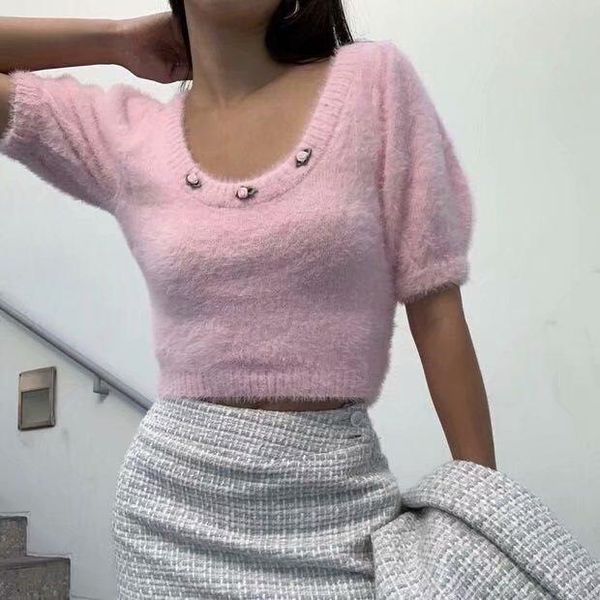 women's sweaters women plush crop short sleeve tee pullover flower elegant t shirt clothes 2021 summer autumn tracksuit casual outf, White;black