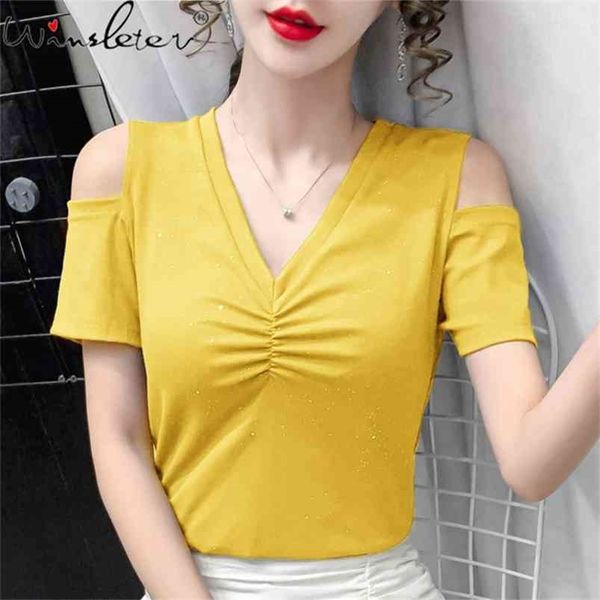summer european clothes cotton loose t-shirt fashion off shoulder v-neck shiny women short sleeve tees t13020a 210421, Black;gray
summer european clothes cotton loose t-shirt fashion off shoulder v-neck shiny women short sleeve tees t13020a 210421, Black;gray