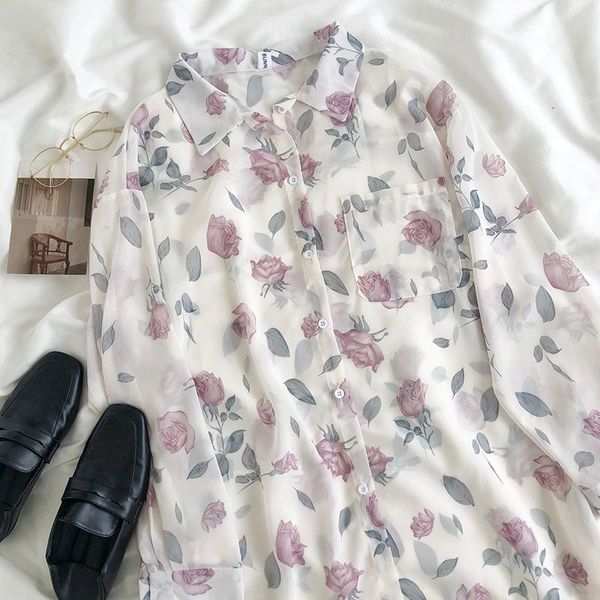 women's blouses & shirts vintage floral printed loose long chiffon blouse women 2021 summer casual streetwear thin sleeve female, White
women's blouses & shirts vintage floral printed loose long chiffon blouse women 2021 summer casual streetwear thin sleeve female, White