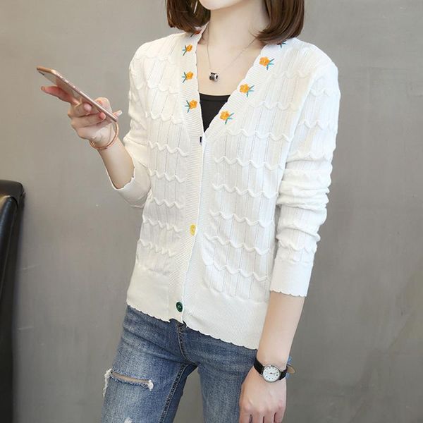 women's knits & tees 2021 women floral embroidered knit cardigan sweater slim v-neck long sleeve comfy high quality, White
women's knits & tees 2021 women floral embroidered knit cardigan sweater slim v-neck long sleeve comfy high quality, White
