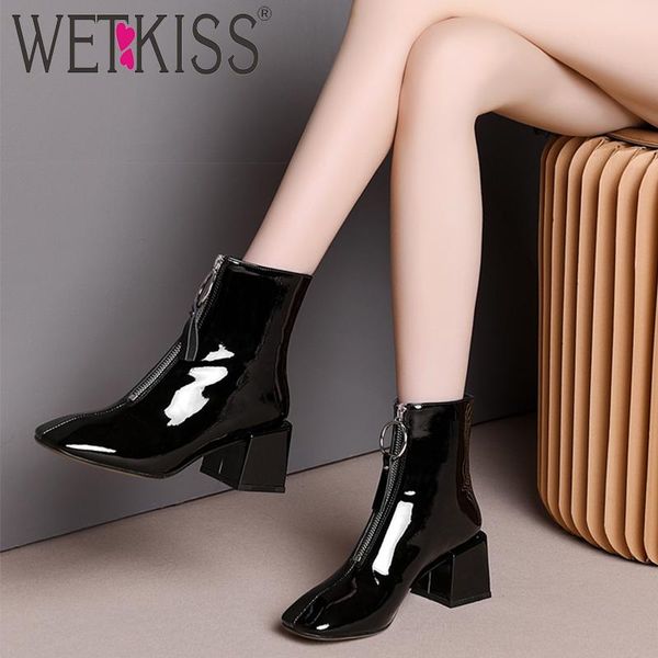 boots wetkiss high heels thick ankle women patent leather booties square toe zip shoes female ladies 2021 winter, Black
boots wetkiss high heels thick ankle women patent leather booties square toe zip shoes female ladies 2021 winter, Black