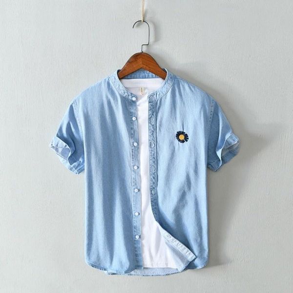 men's casual shirts 2021 shirt men summer embroidered single breasted thin section short sleeve denim slim fit fashion mens, White;black
men's casual shirts 2021 shirt men summer embroidered single breasted thin section short sleeve denim slim fit fashion mens, White;black
