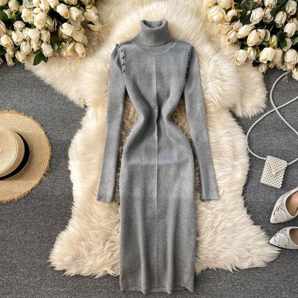 women's turtleneck long sleeve knit dress autumn winter slim elasticity midi sweater elegant lady work office bottom casual dresses, Black;gray
women's turtleneck long sleeve knit dress autumn winter slim elasticity midi sweater elegant lady work office bottom casual dresses, Black;gray