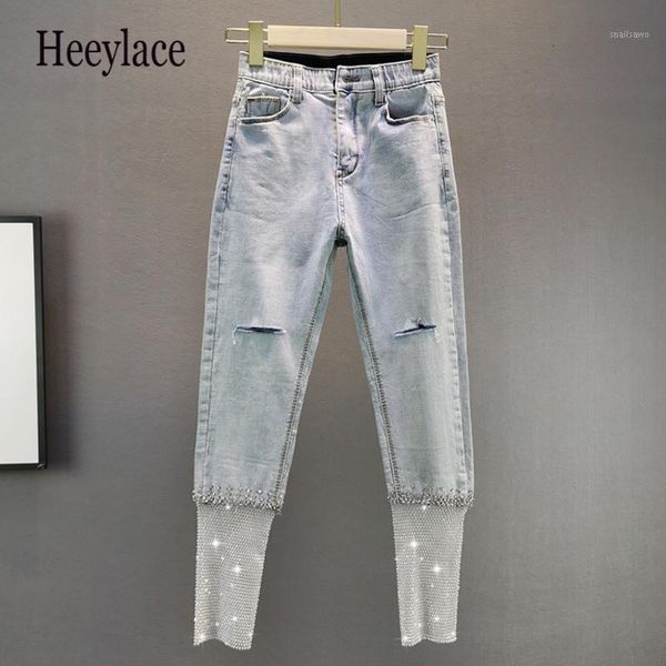 women's jeans streetwear woman pants 2021 autumn fashion stretch high waist denim slim rhinestone stitching pencil jean, Blue
women's jeans streetwear woman pants 2021 autumn fashion stretch high waist denim slim rhinestone stitching pencil jean, Blue