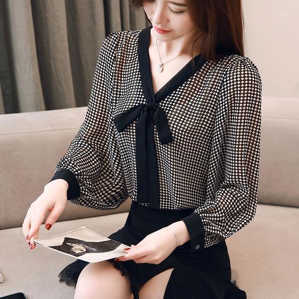 women's blouses & shirts 2021 women bow lantern sleeve chiffon loose v-neck blouse shirt white red black yellow plaid 5003
women's blouses & shirts 2021 women bow lantern sleeve chiffon loose v-neck blouse shirt white red black yellow plaid 5003
