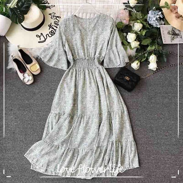 fashion summer chiffon dresses women's elastic waist print long dress casual ruffles flare sleeve dress party vestidos 210521, Black;gray
fashion summer chiffon dresses women's elastic waist print long dress casual ruffles flare sleeve dress party vestidos 210521, Black;gray