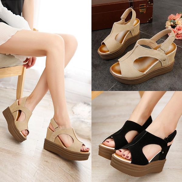 peep toe leisure buckle platform wedges women sandals t-strap solid hook loop shoes high front rear strap summer dress, Black
peep toe leisure buckle platform wedges women sandals t-strap solid hook loop shoes high front rear strap summer dress, Black