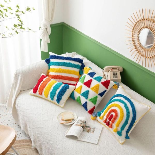 rainbow colorful striped tufted throw pillow case boho morocco fringe tassels sofa home decorative cushion cover bedroom pillows
rainbow colorful striped tufted throw pillow case boho morocco fringe tassels sofa home decorative cushion cover bedroom pillows