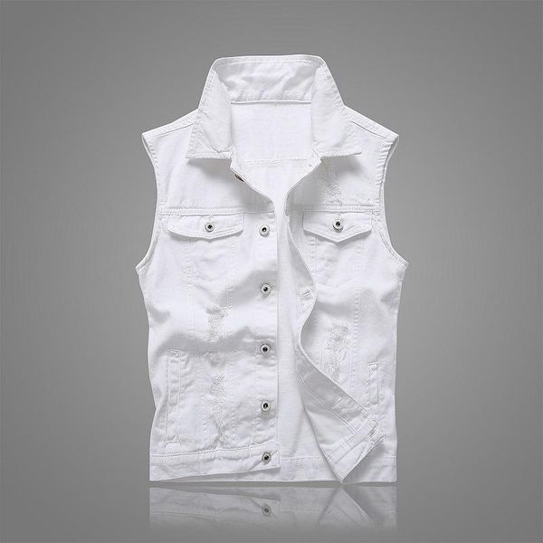men's vests white hole vest denim men slim fashion casual solid color spliced male ripped coats turn-down collar tide, Black;white
men's vests white hole vest denim men slim fashion casual solid color spliced male ripped coats turn-down collar tide, Black;white