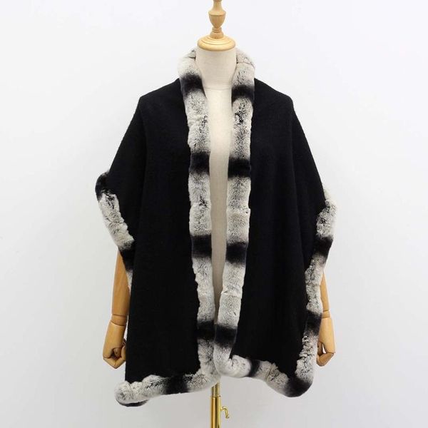 women's wool & blends women poncho coat rex fur shawl female fashion clothes capes scarf, Black
women's wool & blends women poncho coat rex fur shawl female fashion clothes capes scarf, Black