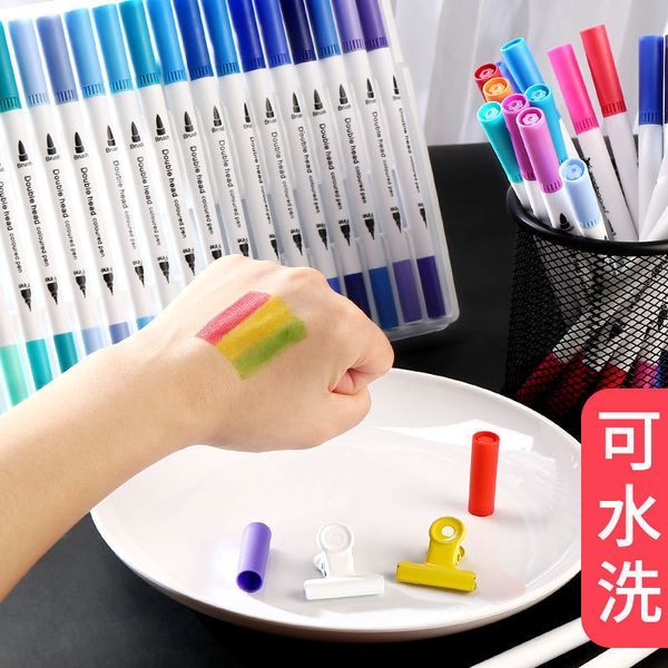 painting pens water set 100 washable student children's soft pen painting color double head marker, Black;red
painting pens water set 100 washable student children's soft pen painting color double head marker, Black;red
