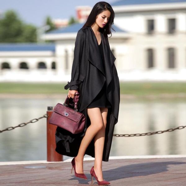 women's trench coats windbreaker longer lapel long sleeve loose slim simple fashion wild temperament coat with belt f1365, Tan;black
women's trench coats windbreaker longer lapel long sleeve loose slim simple fashion wild temperament coat with belt f1365, Tan;black
