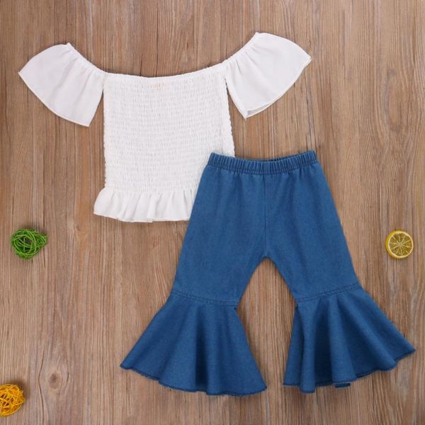 clothing sets 1-6y kids girls fashion clothes set off-the-shoulder butterfly sleeve ruffle smocked elastic waist flared trousers outfits, White
clothing sets 1-6y kids girls fashion clothes set off-the-shoulder butterfly sleeve ruffle smocked elastic waist flared trousers outfits, White