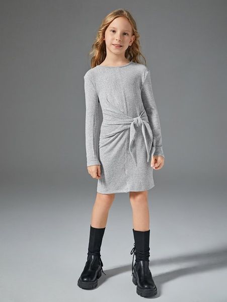 girls solid knot front dress she, Red;yellow 
girls solid knot front dress she, Red;yellow