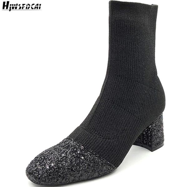 boots hjwsfdcai square toe knitting women elastic sequins decor winter ladies high heel shoes comfortable mujer nightclub, Black
boots hjwsfdcai square toe knitting women elastic sequins decor winter ladies high heel shoes comfortable mujer nightclub, Black