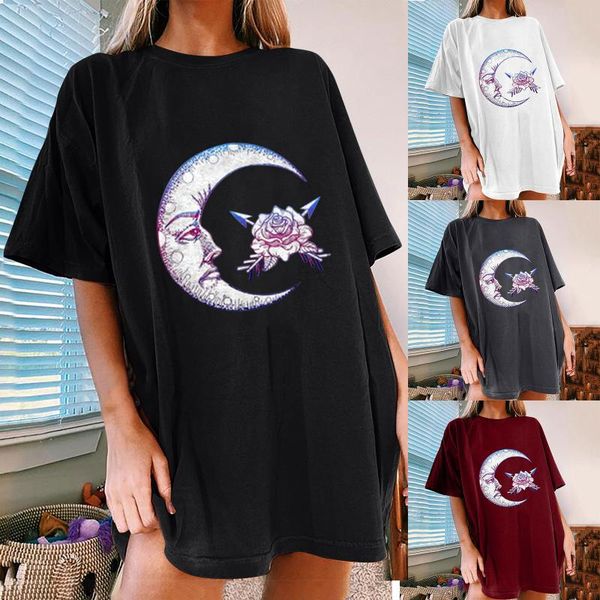 t-shirt ladies fashion creative star and moon printing casual pullover round neck loose version short-sleeved women's, White
t-shirt ladies fashion creative star and moon printing casual pullover round neck loose version short-sleeved women's, White