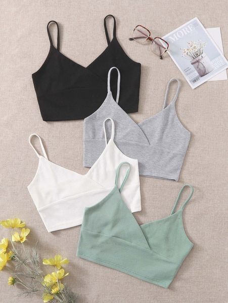 4pcs rib knit crop cami h5oq#, White