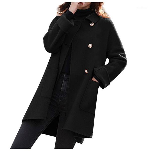 women's wool & blends winter slim elegant large size women woolen coats casual medium long solid colors sleeve overcoats 19oct26, Black
women's wool & blends winter slim elegant large size women woolen coats casual medium long solid colors sleeve overcoats 19oct26, Black