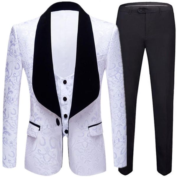men's suits & blazers 3 pcs set jacket vest pants / host banquet black velvet collar dark pattern slim fit coat waistcoat trousers, White;black
men's suits & blazers 3 pcs set jacket vest pants / host banquet black velvet collar dark pattern slim fit coat waistcoat trousers, White;black