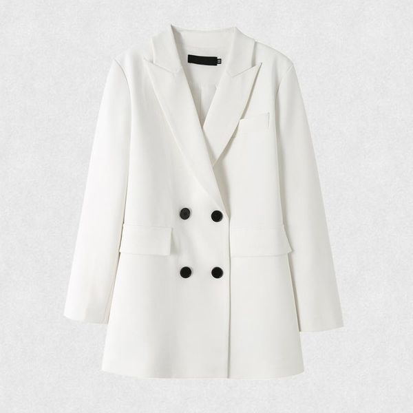 women's suits & blazers surufeng 2021 autumn womens long double breasted office lady suit jacket loose oversize coat solid color formal, White;black 
women's suits & blazers surufeng 2021 autumn womens long double breasted office lady suit jacket loose oversize coat solid color formal, White;black