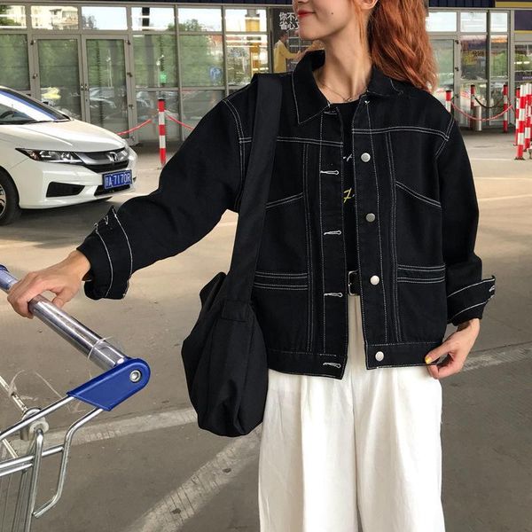 women's jackets denim for women fashion black single breasted button casual coat 2022 autumn korean loose high street jean outwear, Black;brown
women's jackets denim for women fashion black single breasted button casual coat 2022 autumn korean loose high street jean outwear, Black;brown