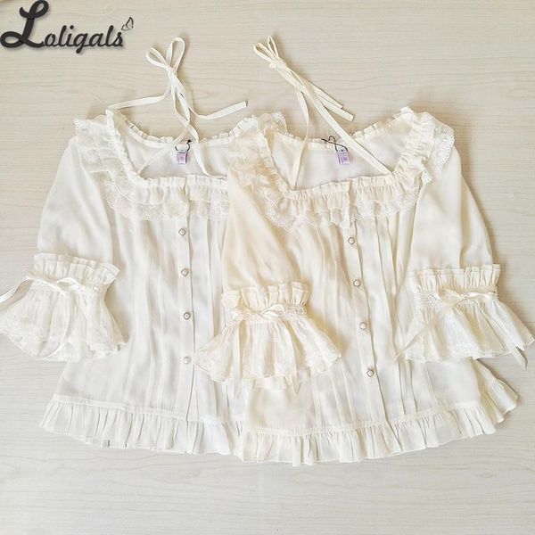 women's blouses & shirts sweet chiffon shirt ruffled short sleeve criss cross lolita blouse, White
women's blouses & shirts sweet chiffon shirt ruffled short sleeve criss cross lolita blouse, White